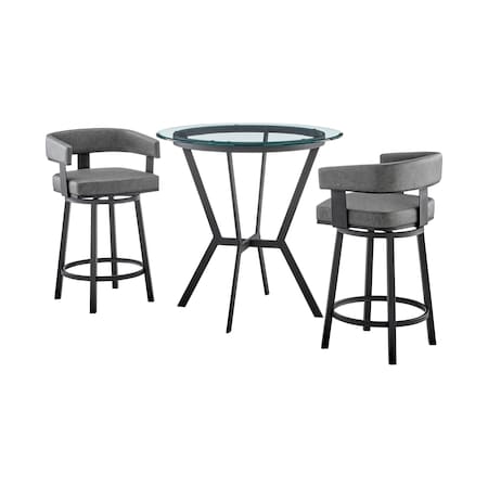 Armen Living Naomi and Lorin 3-Piece Counter Height Dining Set in Black Metal and Gray Faux Leather SETNMLRGRBL3